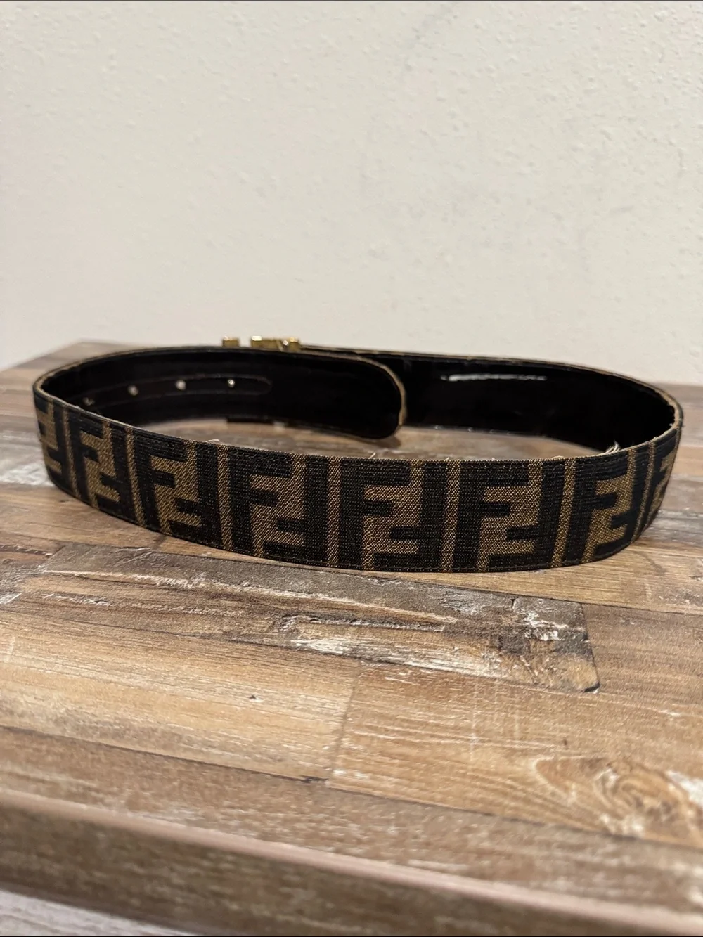 Fendi FF Brown Canvas Belt with Gold Double-F Buckle - XXS - 30in/76cm